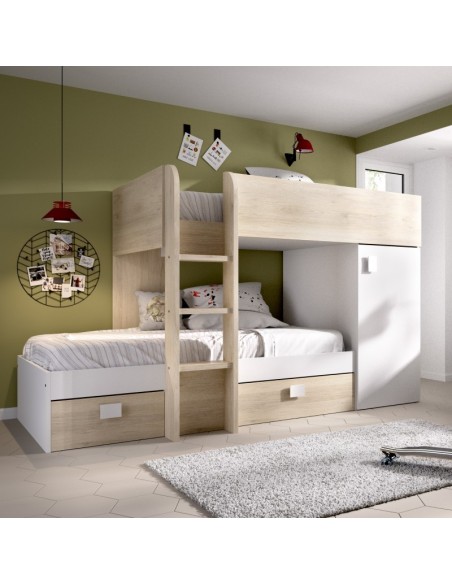 Cama Tren Move Blanca/Natural con 2 Camas