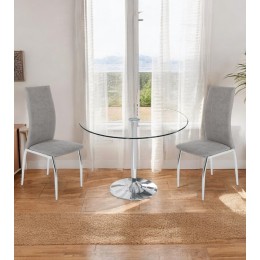 Silla de comedor Chiara tapizada en tela gris con patas metálicas tipo omega