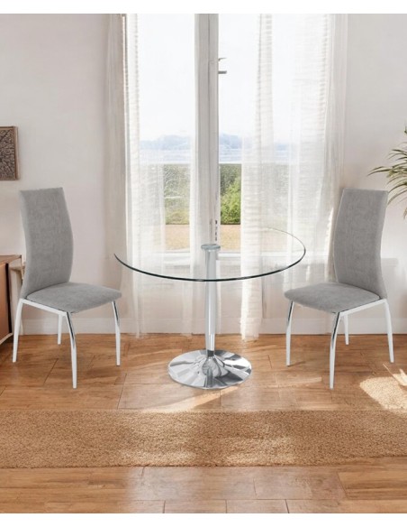 Silla de comedor Roxana tapizada en tela gris