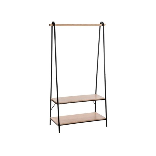 Perchero de pie Jano con barra para ropa y baldas inferiores – metal y madera – diseño moderno – Bricomarian