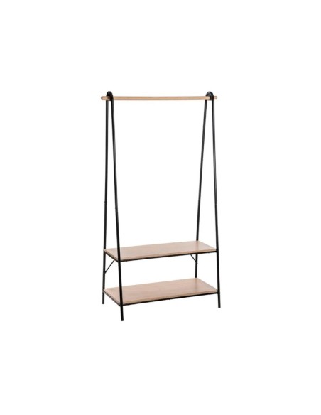 Perchero de pie Jano con barra para ropa y baldas inferiores – metal y madera – diseño moderno – Bricomarian