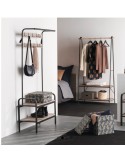 Perchero de pie Jano con barra para ropa y baldas inferiores – metal y madera – diseño moderno – Bricomarian