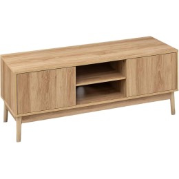 Mueble de televisión bajo con 2 puertas y patas de madera natural