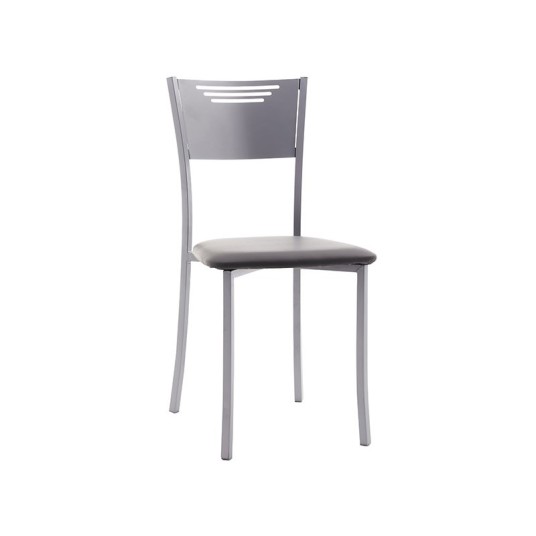 Silla de cocina Inga con estructura metálica y asiento acolchado en PVC gris – diseño cómodo y funcional