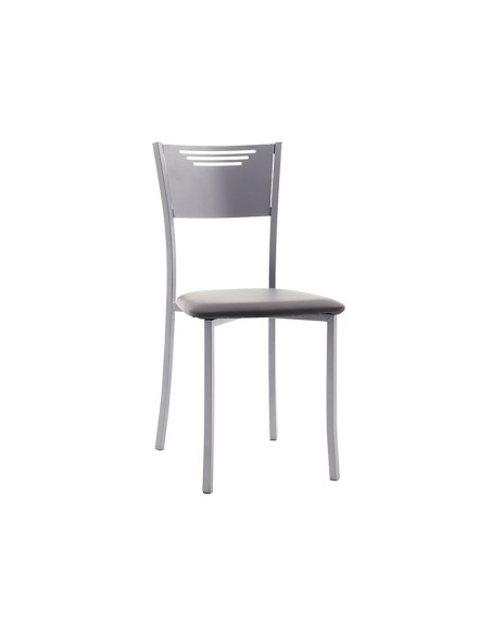 Silla de cocina Inga con estructura metálica y asiento acolchado en PVC gris – diseño cómodo y funcional