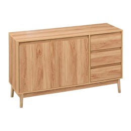 Aparador con 3 cajones y 2 puertas acabado madera natural con patas de pino