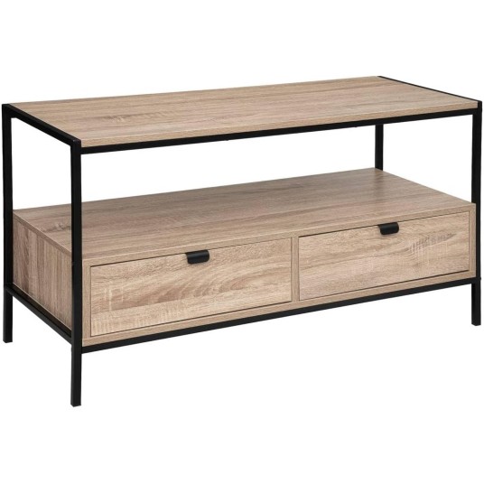 Mueble de TV Aliaj de madera y metal – 2 cajones y estante abierto. Estilo industrial en formato compacto.