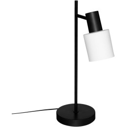 Lámpara de sobremesa Tais negra con estructura metálica brillante y pantalla de piedra, diseño moderno para salón o dormitorio.