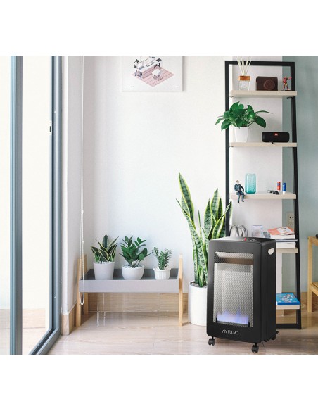 Estufa de gas plegable con ruedas y sistemas de seguridad