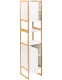 Columna de baño Natureo blanca con marco de bambú y dos puertas.
