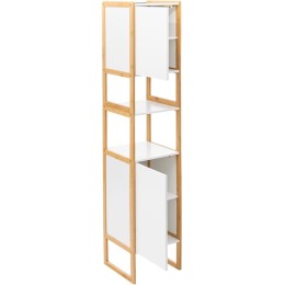 Columna de baño Natureo blanca con marco de bambú y dos puertas.