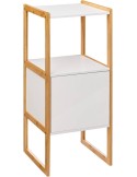 Mueble auxiliar de baño Natureo blanco con marco de bambú y estante abierto.