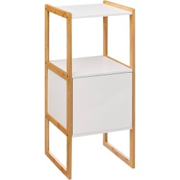 Mueble auxiliar de baño Natureo blanco con marco de bambú y estante abierto.