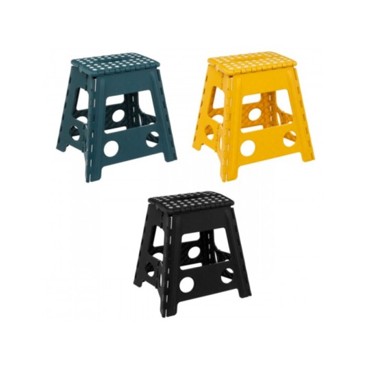 Taburete alto plegable de plástico plisado de 39 cm, fabricado en polipropileno, ligero y fácil de guardar.
