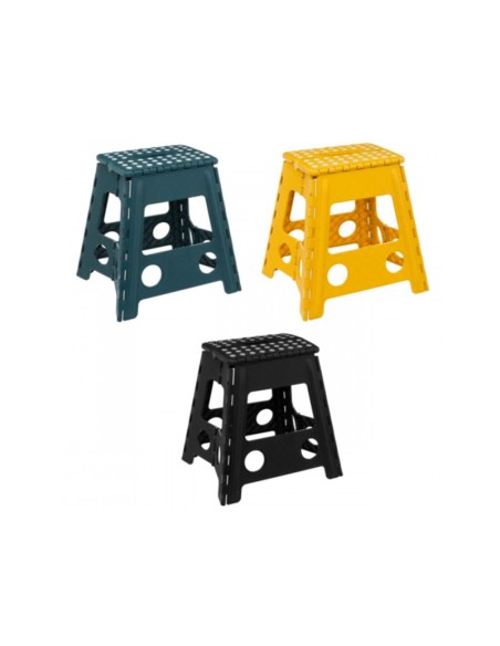 Taburete alto plegable de plástico plisado de 39 cm, fabricado en polipropileno, ligero y fácil de guardar.