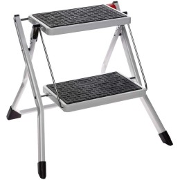 Escalera de metal de 2 peldaños, plegable, con estructura de acero y revestimiento PP, soporte máximo 150 kg.