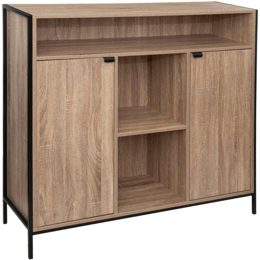 Aparador Aliaj de madera y metal – 2 puertas, 3 estantes. Estilo industrial funcional para salones y comedores.