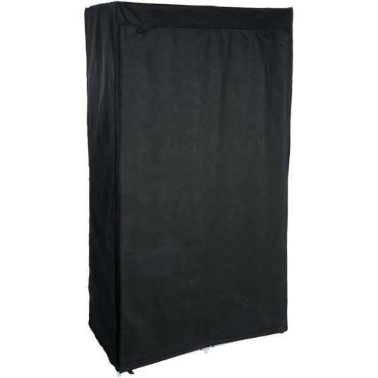 Armario de tela negro con estructura metálica y estantes – 88x46x169 cm – Bricomarian