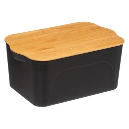 Caja de almacenamiento negra con tapa de bambú 6,5L – 32x21x14,5 cm