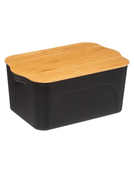 Caja de almacenamiento negra con tapa de bambú 6,5L – 32x21x14,5 cm