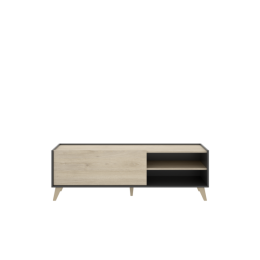 Mueble bajo TV estilo nórdico grafito/natural con puerta abatible