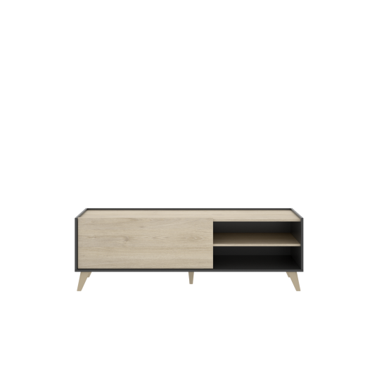 Mueble bajo TV estilo nórdico grafito/natural con puerta abatible