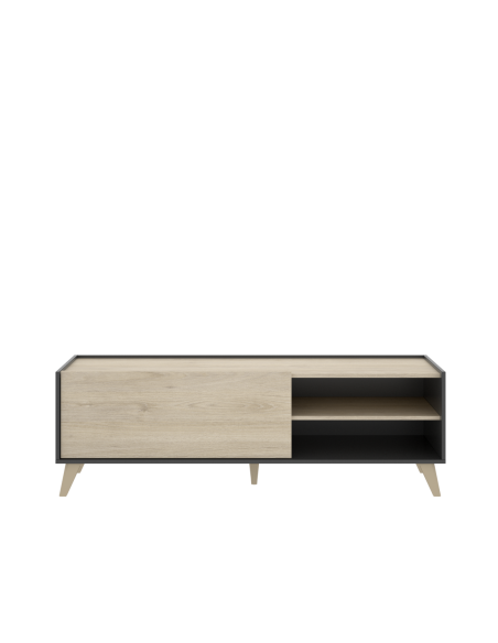 Mueble bajo TV estilo nórdico grafito/natural con puerta abatible