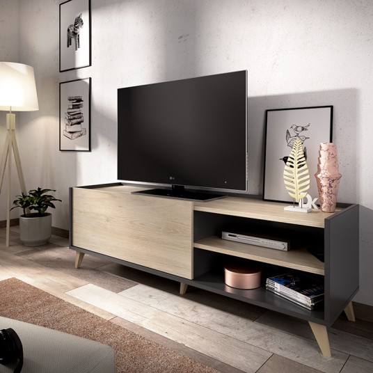 Mueble Bajo TV Grafito/Natural