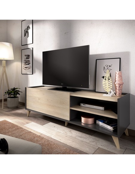 Mueble Bajo TV Grafito/Natural
