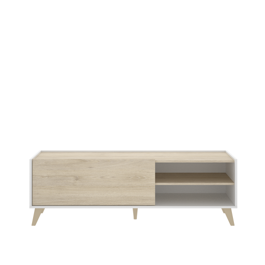 Mueble bajo TV estilo nórdico grafito/natural con puerta abatible