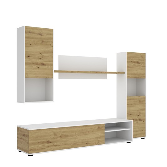 Salón modular Luca con mueble TV, dos vitrinas y estante de pared