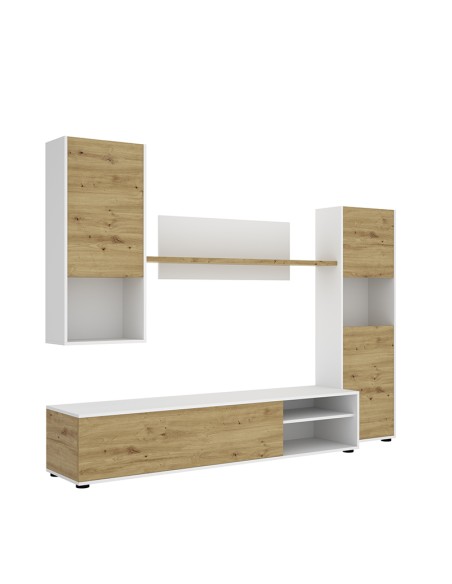 Salón modular Luca con mueble TV, dos vitrinas y estante de pared