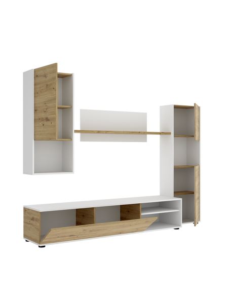 Salón Modular Luca – Mueble TV, 2 Vitrinas y Estante de Pared