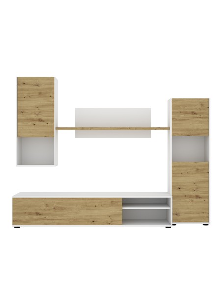 Salón Modular Luca – Mueble TV, 2 Vitrinas y Estante de Pared