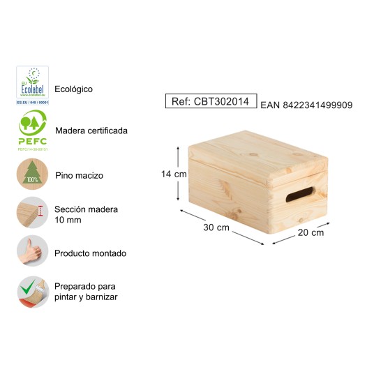 Caja de Madera Maciza de Pino...