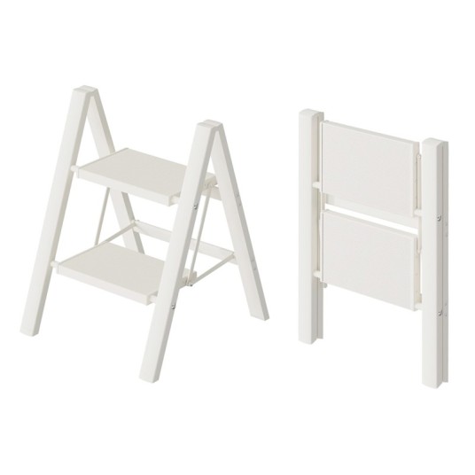 Escalera plegable de aluminio de 2 peldaños, peldaños antideslizantes, pies de goma TPR, capacidad 150 kg, certificación EN131.