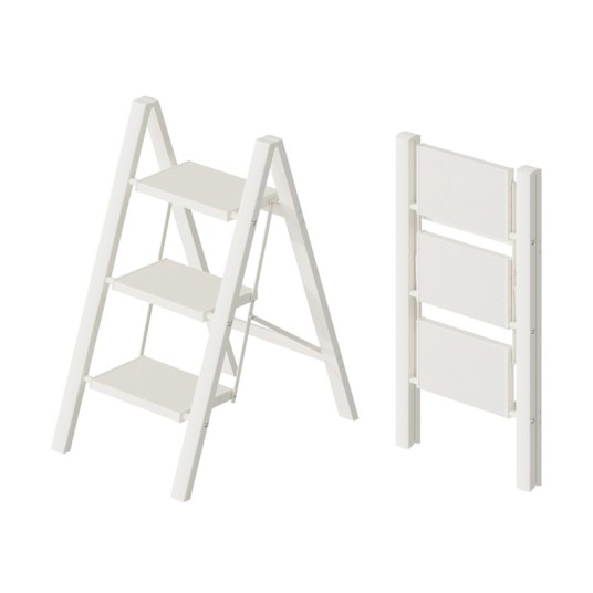 Taburete plegable de aluminio blanco de 3 peldaños, peldaños antideslizantes, pies de TPR, capacidad 150 kg, certificado EN131.