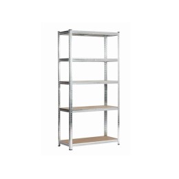 Estantería metálica de 5 baldas galvanizada con estructura gris y estantes de MDF para carga media.