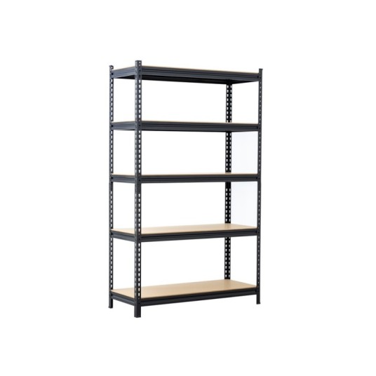 Estantería metálica negra galvanizada sin tornillos con 5 estantes de alta carga – 186x112x40 cm