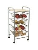 Carrito verdulero de metal con 4 cestas extraíbles y ruedas, ideal para organizar frutas y verduras con comodidad y estilo.