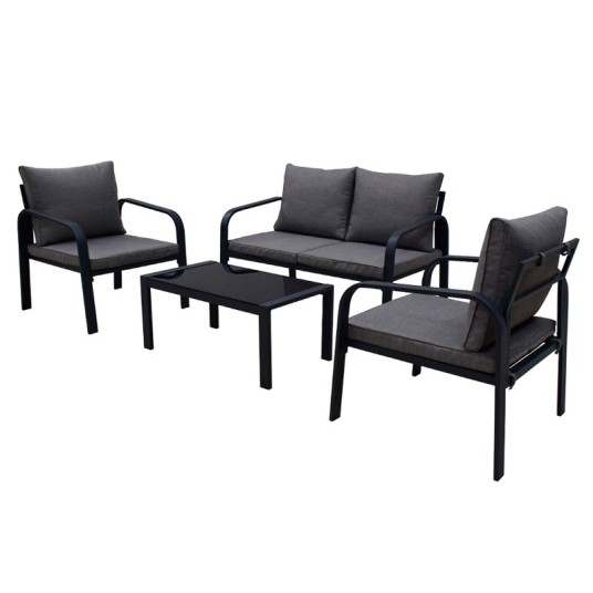 Conjunto de jardín Puerto Rico con sofá doble, 2 butacas y mesa de vidrio templado