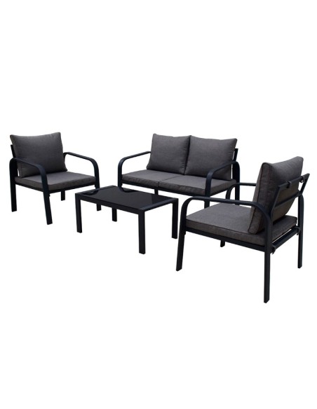 Conjunto de jardín Puerto Rico con sofá doble, 2 butacas y mesa de vidrio templado