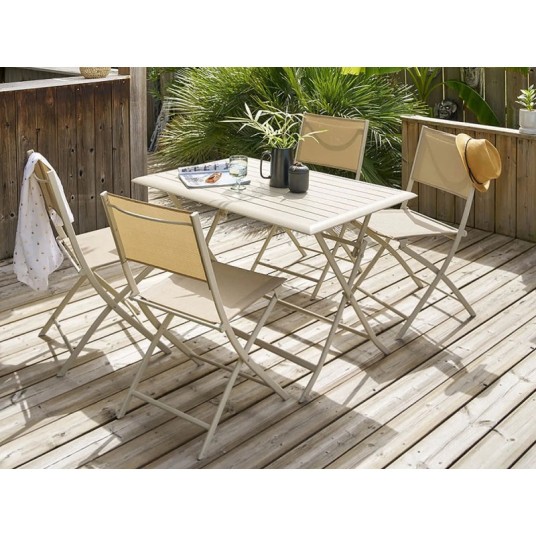 silla de jardín plegable beige lino para balcón