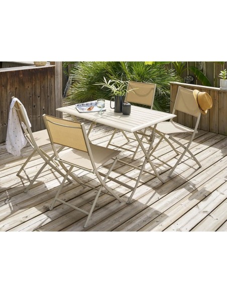 silla de jardín plegable beige lino para balcón