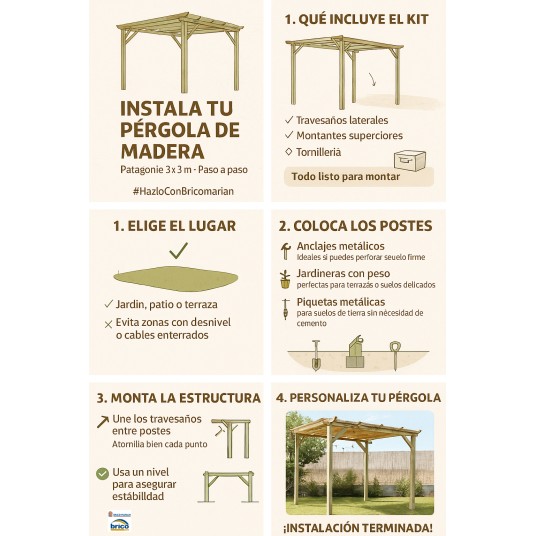 Pérgola de Madera Patagonie 3x3 m