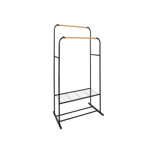 Perchero doble de metal negro estilo industrial modelo Artemis – 2 barras y 2 estantes – Bricomarian