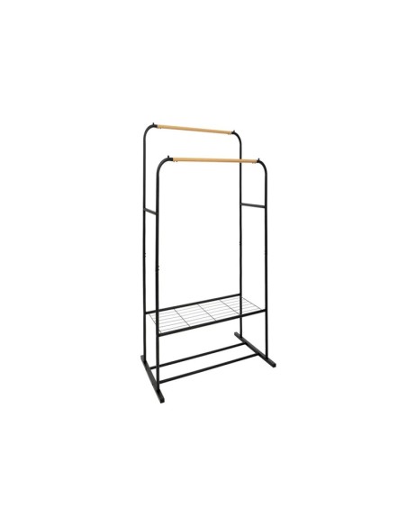 Perchero doble de metal negro estilo industrial modelo Artemis – 2 barras y 2 estantes – Bricomarian