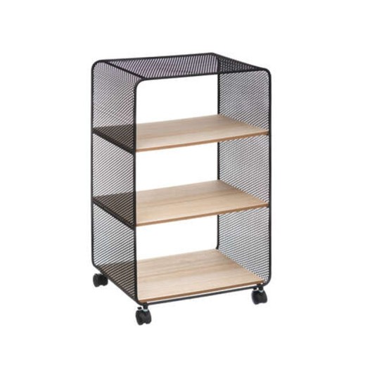 Estantería con ruedas de metal y madera MDF – 3 estantes y cajones, 43,5x28x74,5 cm