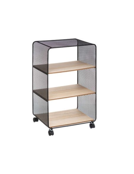 Estantería con ruedas de metal y madera MDF – 3 estantes y cajones, 43,5x28x74,5 cm
