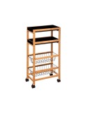 Carrito auxiliar de cocina de bambú con ruedas, bandejas y cestas extraíbles – 40,8x21,7x83 cm